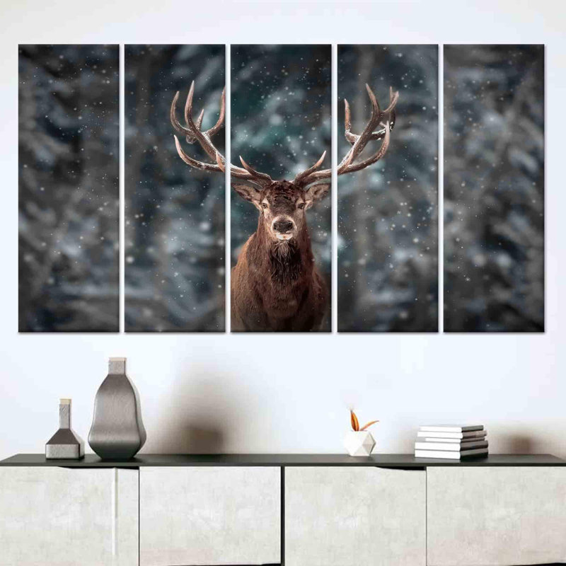 Toile imprimée: paysage de forêt d'hiver, art graphique moderne, toile tendue 5P, H: 59,1 po x l: 98,4 po