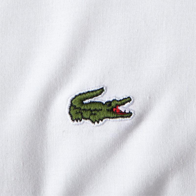 Lacoste Center Line Cotton Percale Sheet Set, Lightweight and Breathable Crisp Feel with Embroidered Crocodile, White, Queen