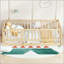Lit double sur pied Montessori avec clôture, porte et lattes-156419751-156419749