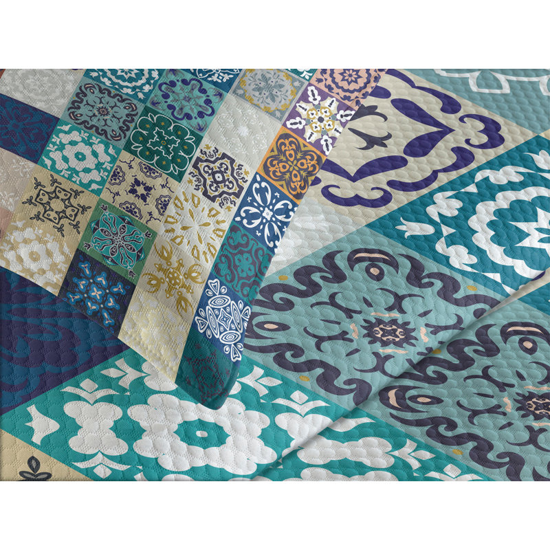 Colorful Quilted King Bedspread Set with Pillow Shams