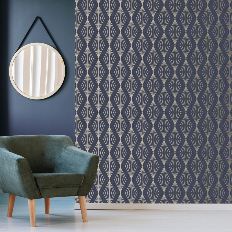 Boutique Marquise Geometric Wallpaper, Navy Blue