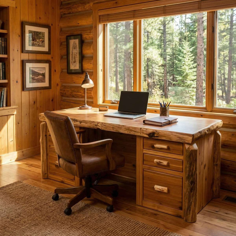Bureau de direction en bois de cèdre Fireside Lodge - Naturel - Verre liquide, Verre liquide