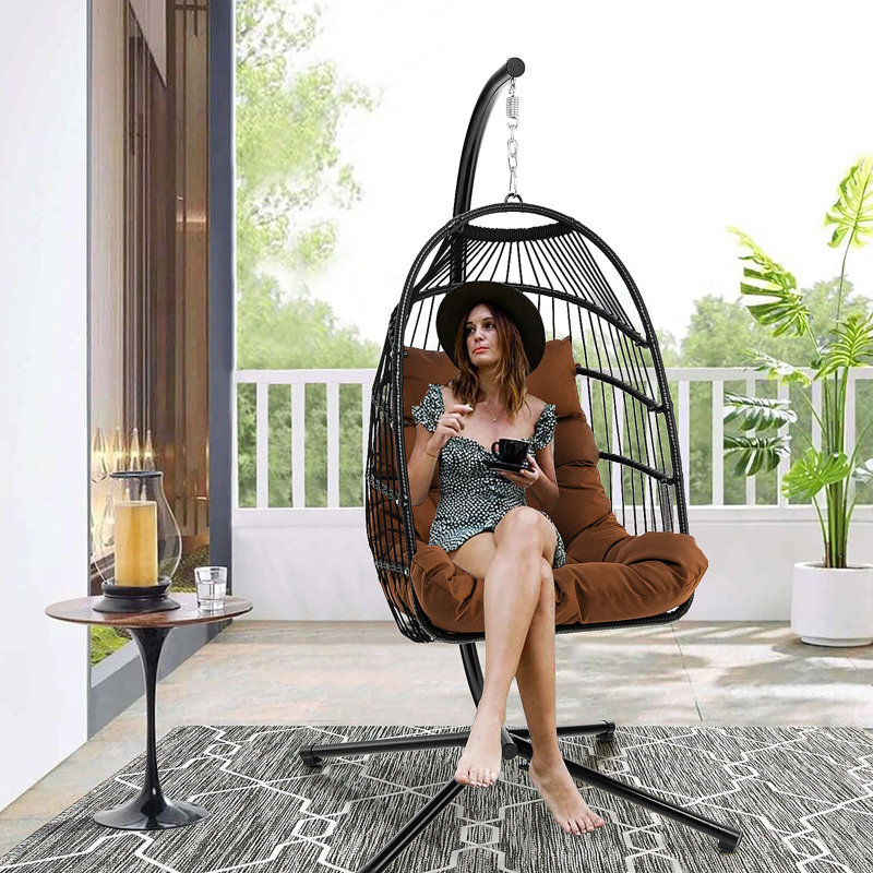 Channce 1 Person Egg Chair with Stand, Brown