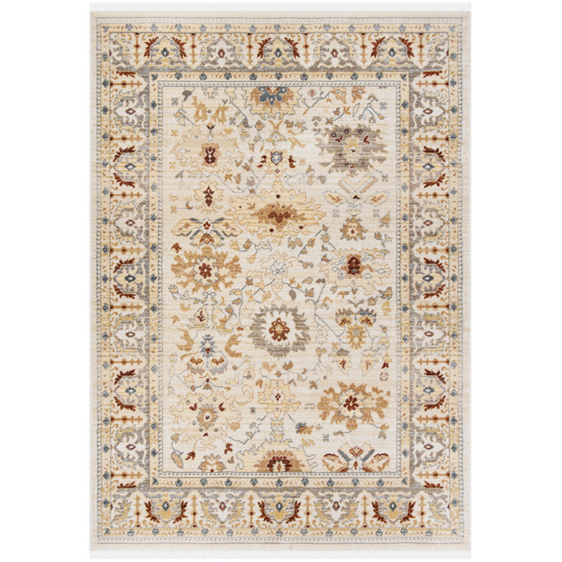 Beige and Rust Hand-Knotted Rectangular Area Rug