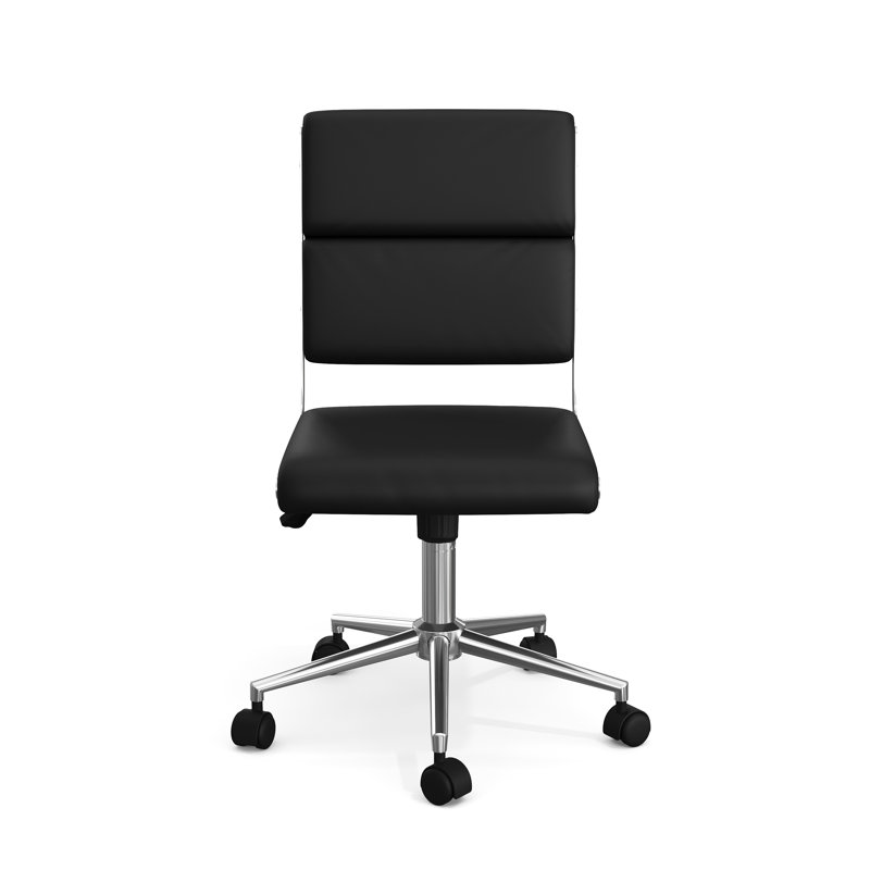 Martha Stewart Lulu Upholstered Height-Adjust Swivel Home Office Chair, Polished Nickel, Black