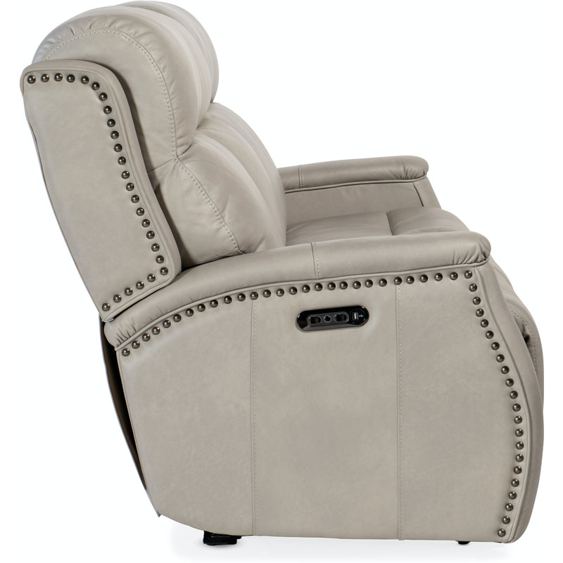 MS 78" Genuine Leather Square Arm Reclining Sofa, Gray Genuine Leather