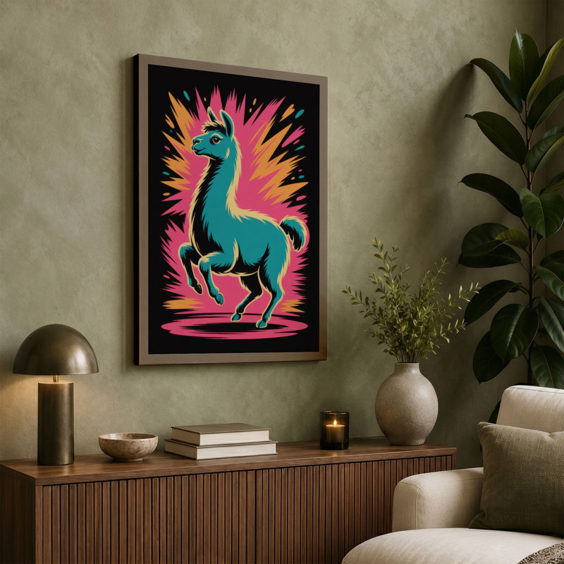 Llama in Starburst Modern - Wrapped Canvas, 24x16 - 61.0 x 40.6 cm, White Border