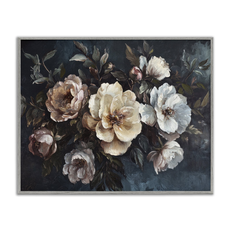 «Bold Vintage Blooms», art de la giclée encadrée par Petal Prints Design, H 16 po x l 20 po, Estampe numérique Farmhouse
