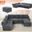 116" 7-Seats Modern Modular Sleeper Sofa With Adjustable Backrest, Chenille U-Shape Sectional Couch With Usb Charging & Pull Out Bed, Convertible Corner Sofa With Cup Holders & Ottoman For Living Room, Office-1558694329