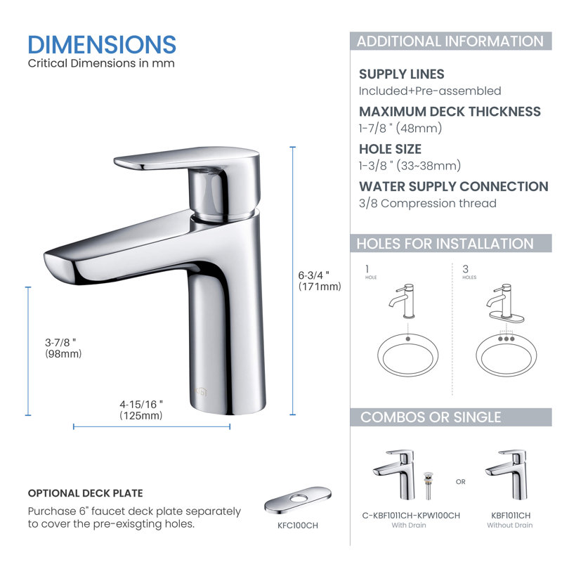 Harmony Single-handle Bathroom Faucet, Chrome, Without Pop Up Drain