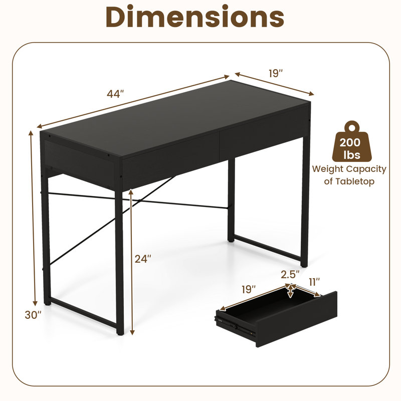 Korkuteli Steel Writing Desk, Black