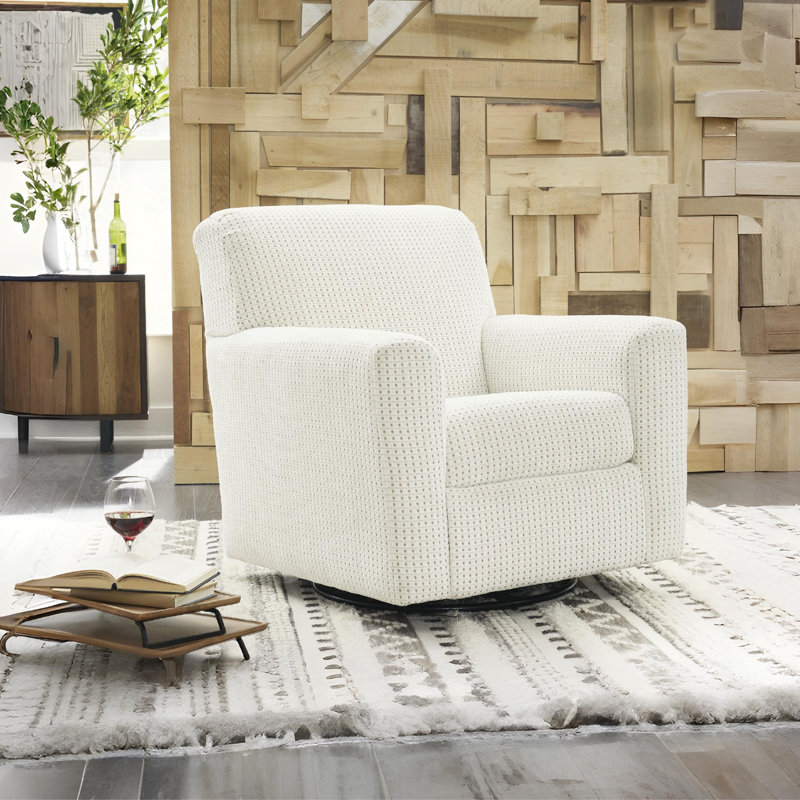 Upholstered Swivel Armchair, White Polyester