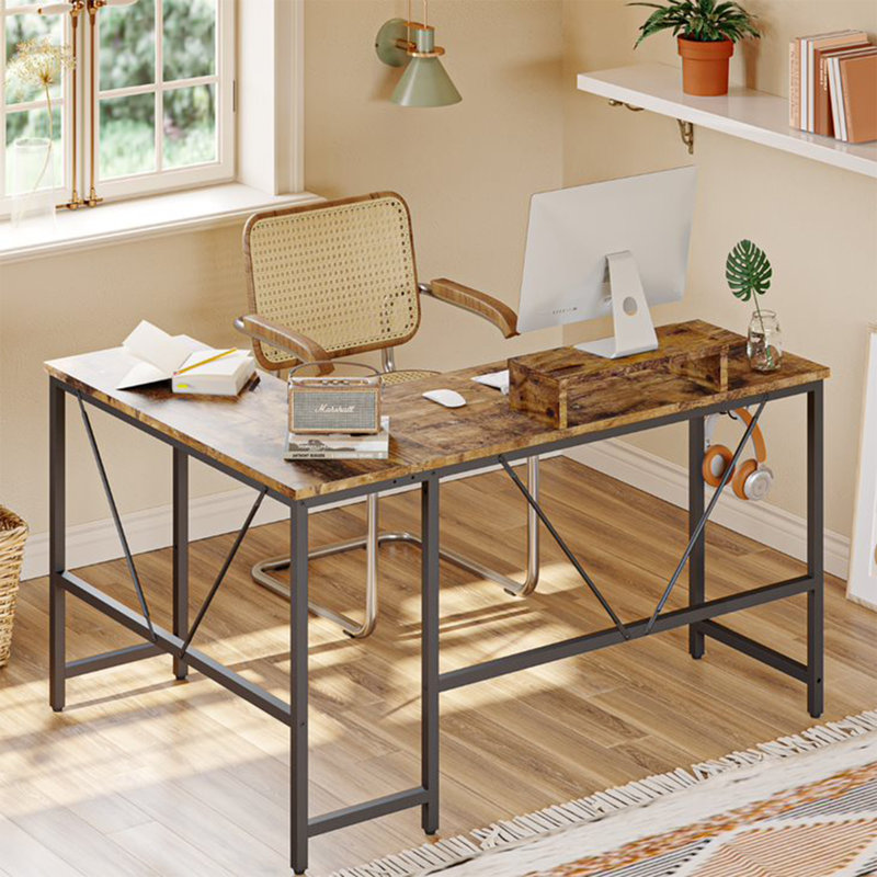 Modular L-Shaped Solid Wood Steel Computer Desk