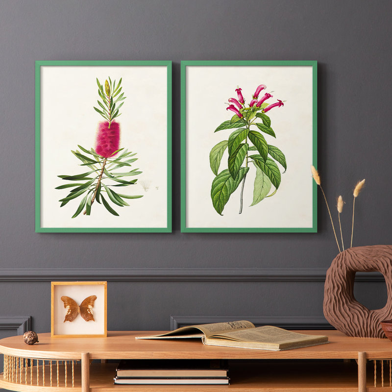 «Pretty Pink Botanicals VII», reproduction encadrée de qualité supérieure - prête à être accrochée - aucun clou requis - aucun clou requis