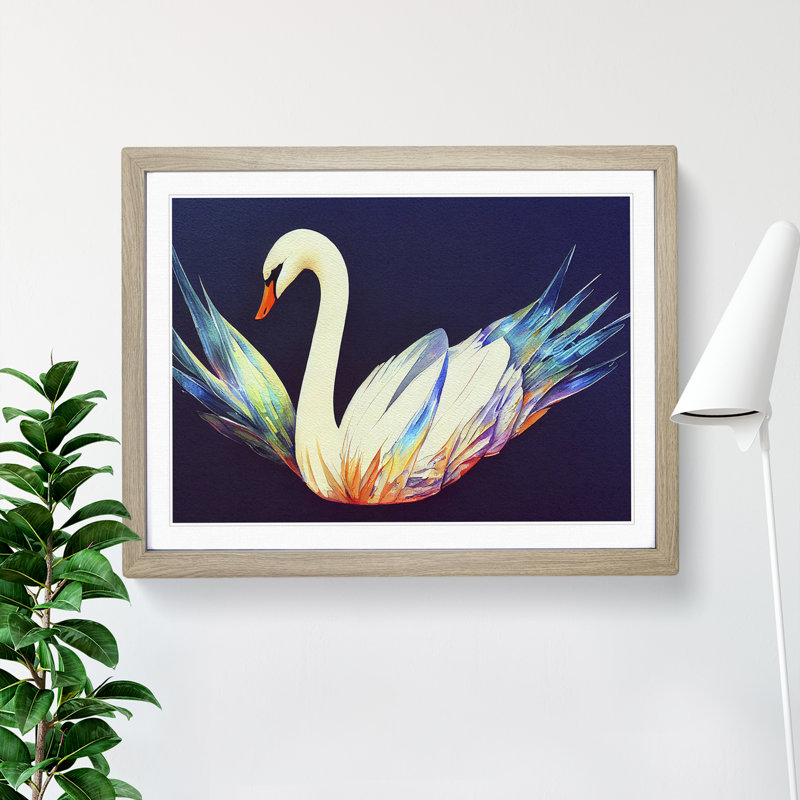 Magical Swan Vol.2 - Framed Print, 25cm H x 34cm W x 2cm D, Oak