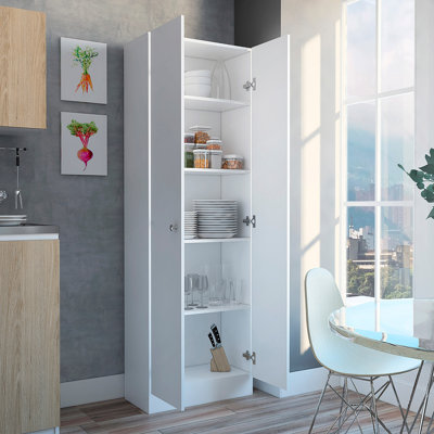 Armoire garde-manger à plusieurs tablettes, cinq tablettes, armoire à deux portes - blanc