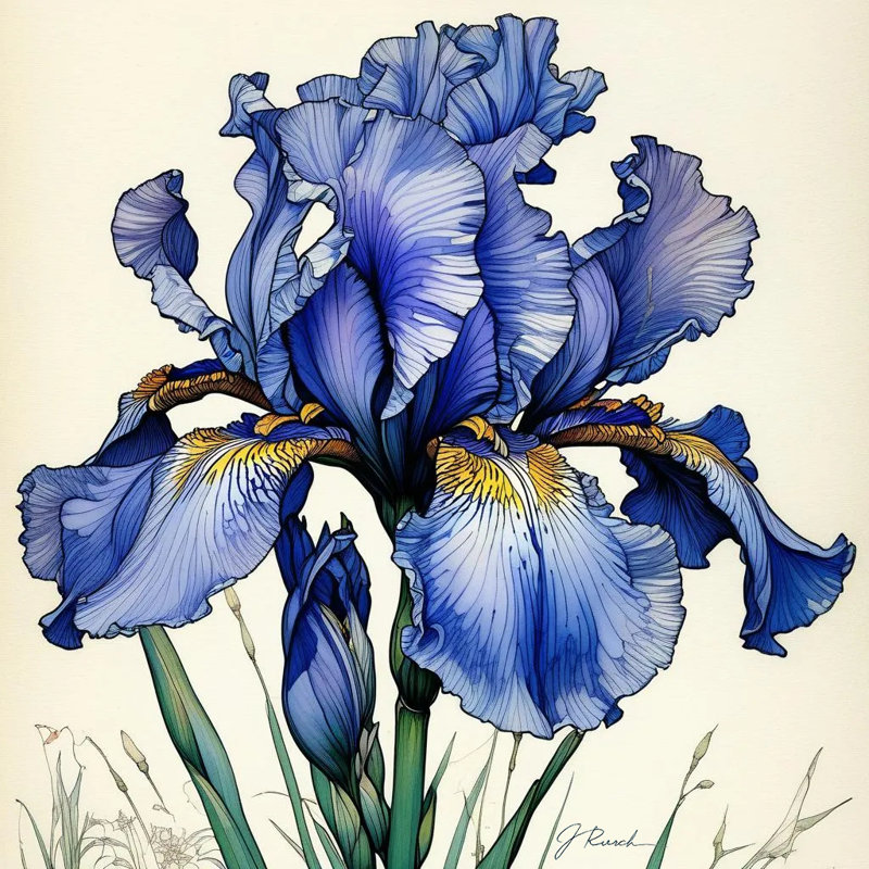 Azure Majesty Iris Bloom Wrapped Canvas