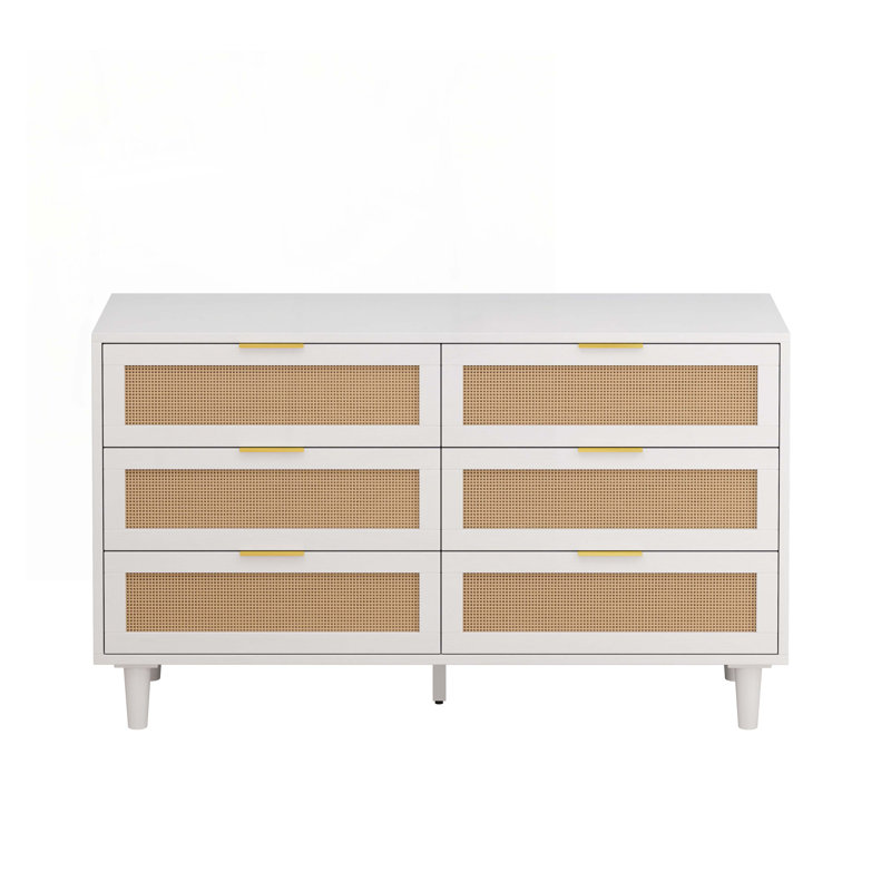 Console en bois avec 6 tiroirs, bois, Blanc, H 29,53 po x l 51,18 po x P 15,75 po