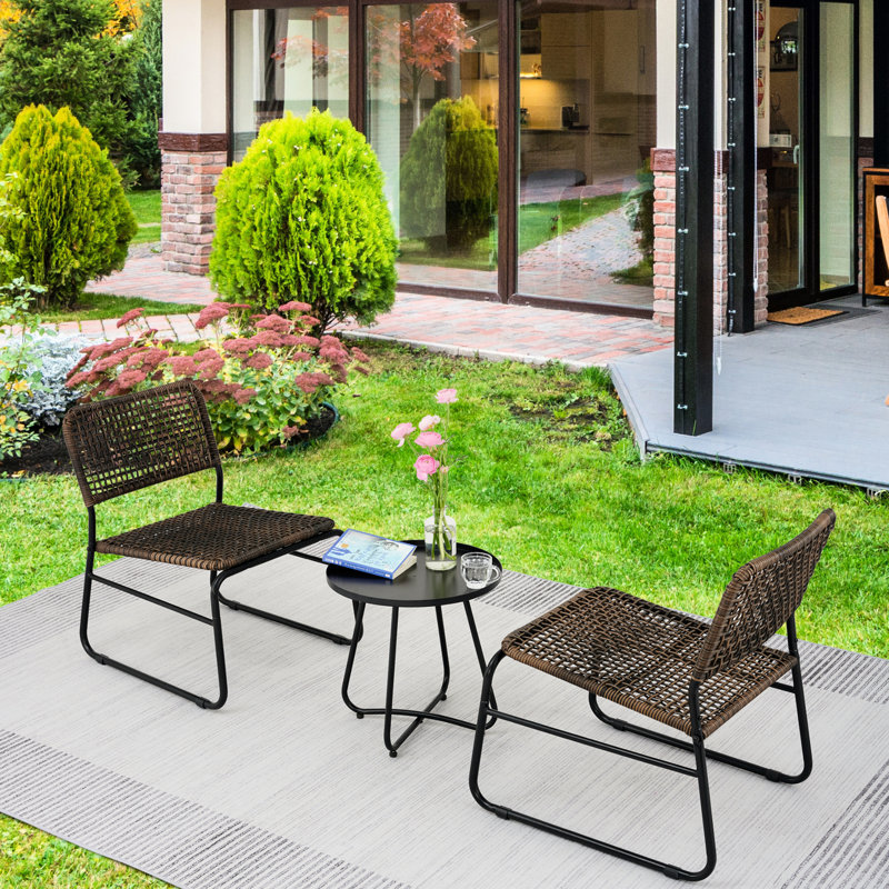 Ensemble de meubles de patio 3 pièces: table ronde élégante avec chaises en PE, noir / noir Moderne: rouille, acier, respirant, noir / brun