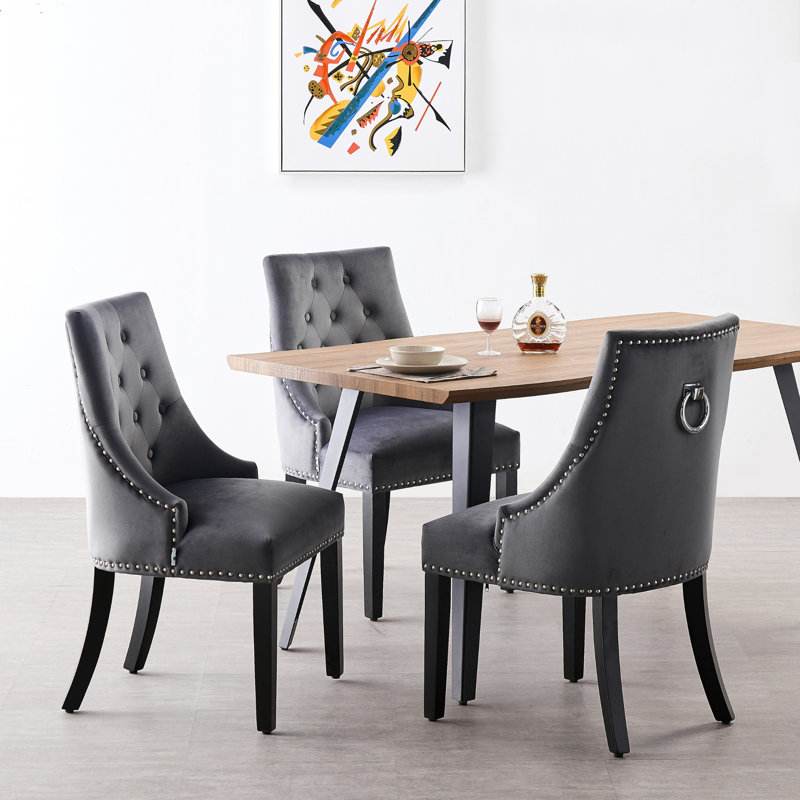 Scott Upholstered Dining Chair, Dark Grey, 4
