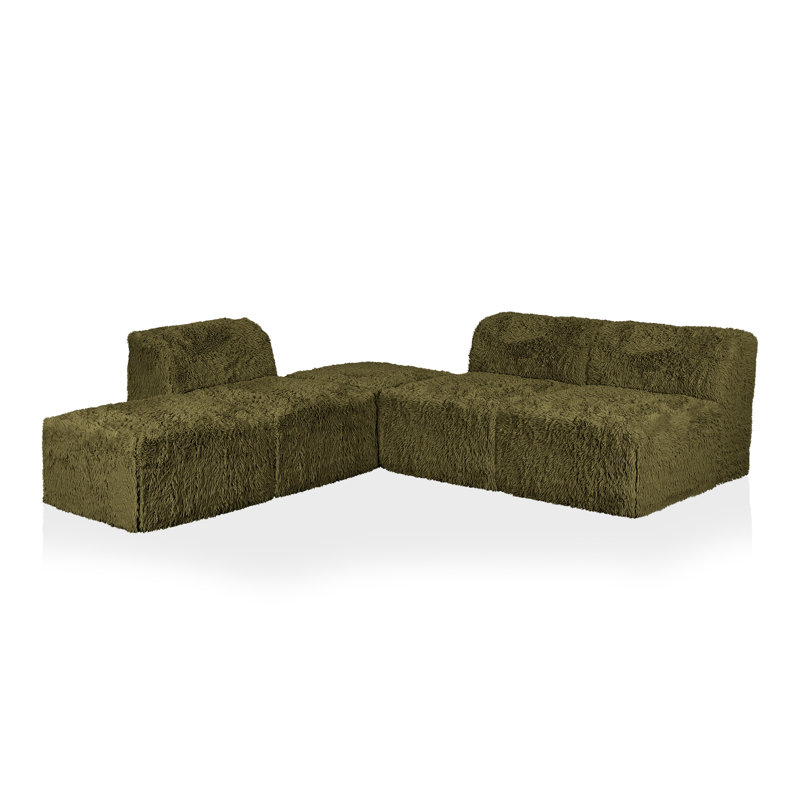 Canapé modulaire compressé sans accoudoirs en mousse de fausse fourrure Cathryn 5 pièces, Vert