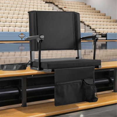 Stadium Seat, Portable Bleacher Seat With Armrest, Back Support And Thick Cushion, Bench Chair For Bleacher Includes Shoulder Strap, Hooks, Cup Holder, Black Football Bleachers Seats, 2PCS