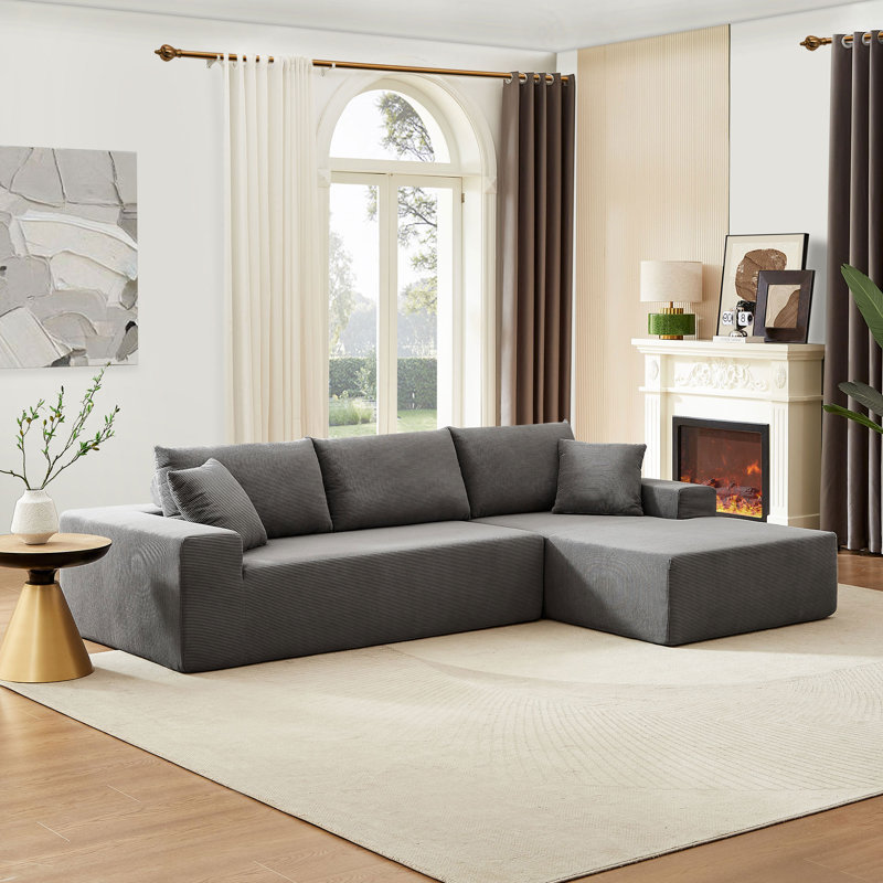 Corduroy L-Shaped Sectional, 100% Polyester Grey, Left Hand Facing