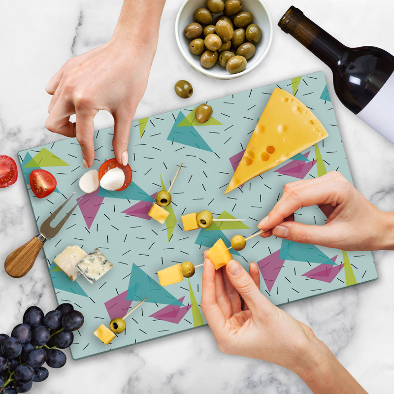Ambesonne Abstract Cutting Board Large Size Memphis Style Forms Multicolor