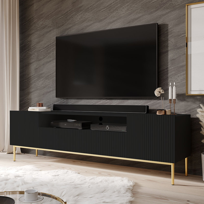 Nicole 75" Matte Black European Modern Media Console with Cabinet