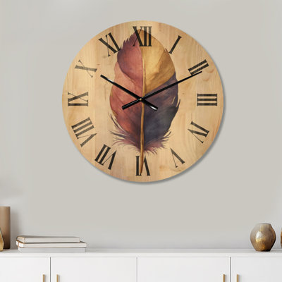 Extra Large Spiritual Glam Wood Wall Clock – Luxe Feather with Gold Tips