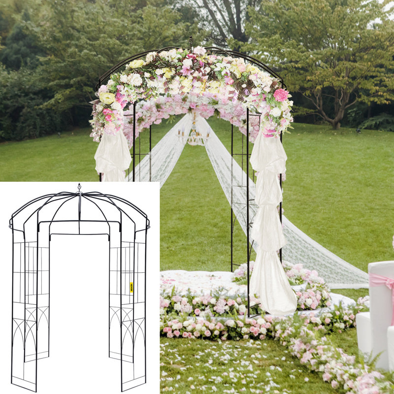 Heavy Duty Black Wrought Iron Birdcage Garden Arbor
