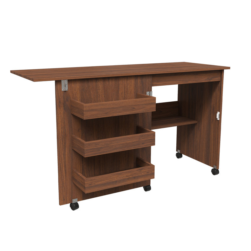 Table de couture pliante en noyer 4-en-1 avec roues verrouillables - Station de travail multifonctionnelle, Noyer