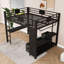 Grand lit mezzanine en métal avec tiroirs intégrés, bureau, panneau perforé de rangement et support suspendu
