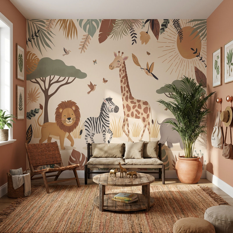 Papier peint animaux Safari, 140" x 108", Peler et coller