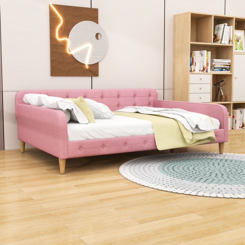 Upholstered Daybed with Button-Tufted Design, Rubine
