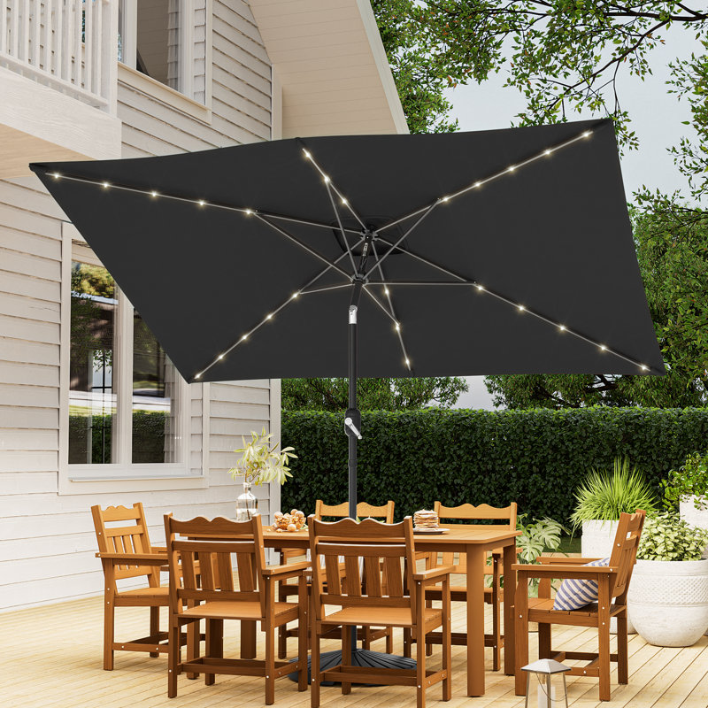 Parasol de marché d'extérieur à DEL 10 pi avec lumières solaires Trevyon, Noir