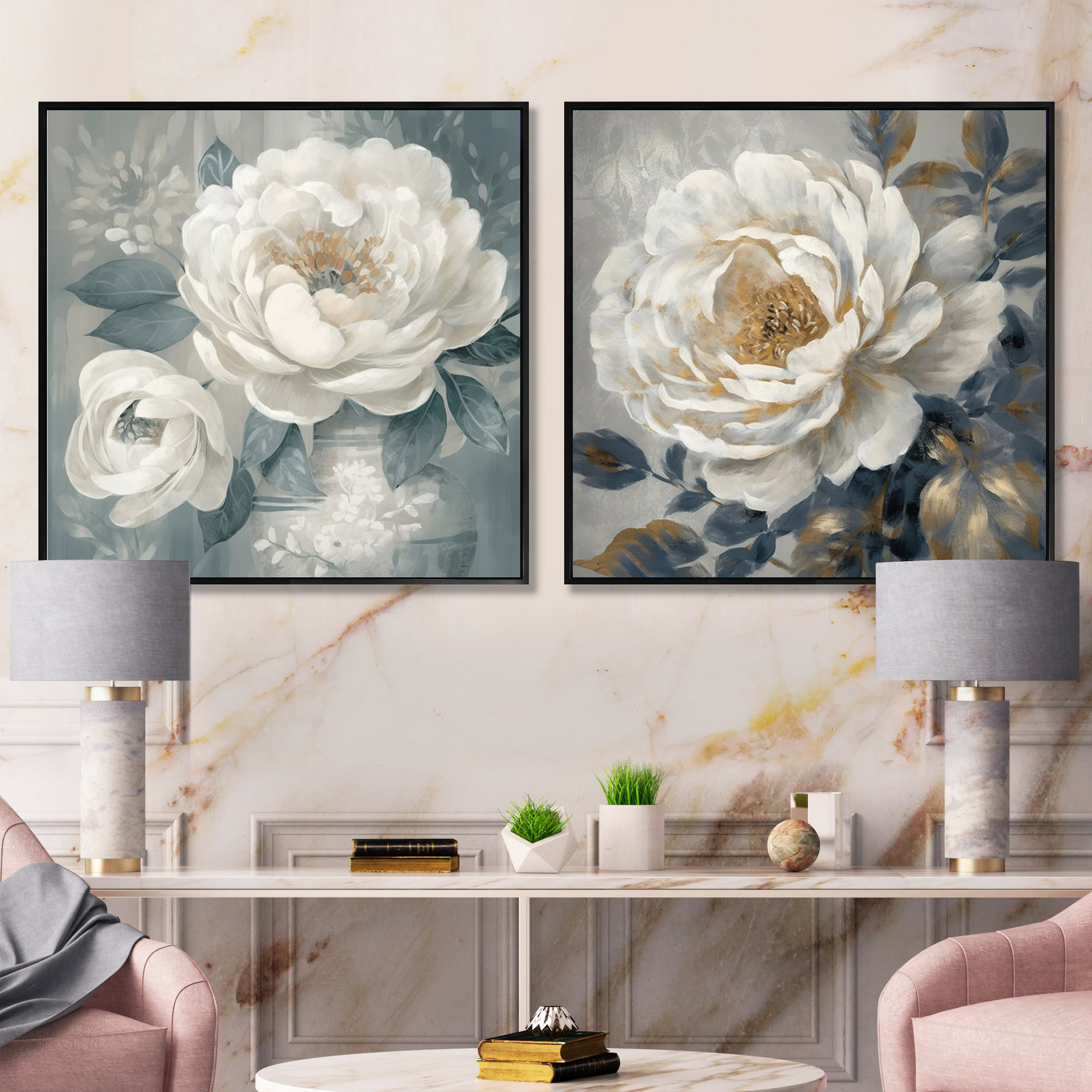 Red Barrel Studio Emotions Of White Blue Peony Flower - Floral Peony ...