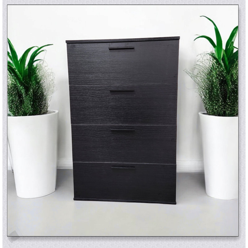Commode noire à quatre tiroirs Oliver, solution de rangement spacieuse et élégante pour les maisons modernes et rustiques