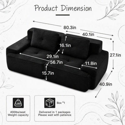 Ensemble de canapé modulaire à assise profonde avec une combinaison deux places + trois places, fabriqué en tissu de velours côtelé, passepoil perlé, conception touffetée, sans assemblage, conception antidérapante, brun