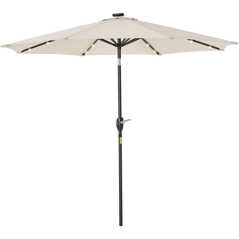 269cm Lighted Tilt Market Parasol, Crank Lift, White