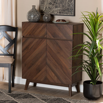 Armoire à chaussures à 2 tiroirs / porte en bois fini noyer Cole-Zachary, H 38,96 po x l 31,42 po x P 13,71 po