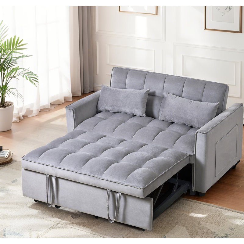 3 In 1 Convertible Sleeper Sofa Bed, Light Gray