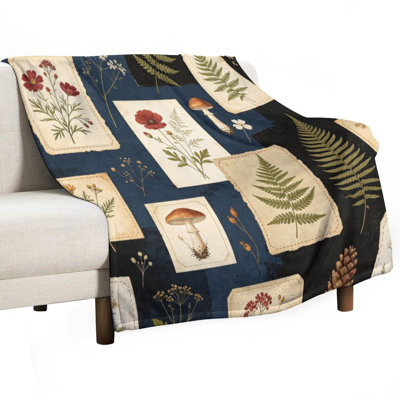 Jeté en flanelle rétro de style botanique rétro, couverture douce et chaude pour le canapé-lit du salon