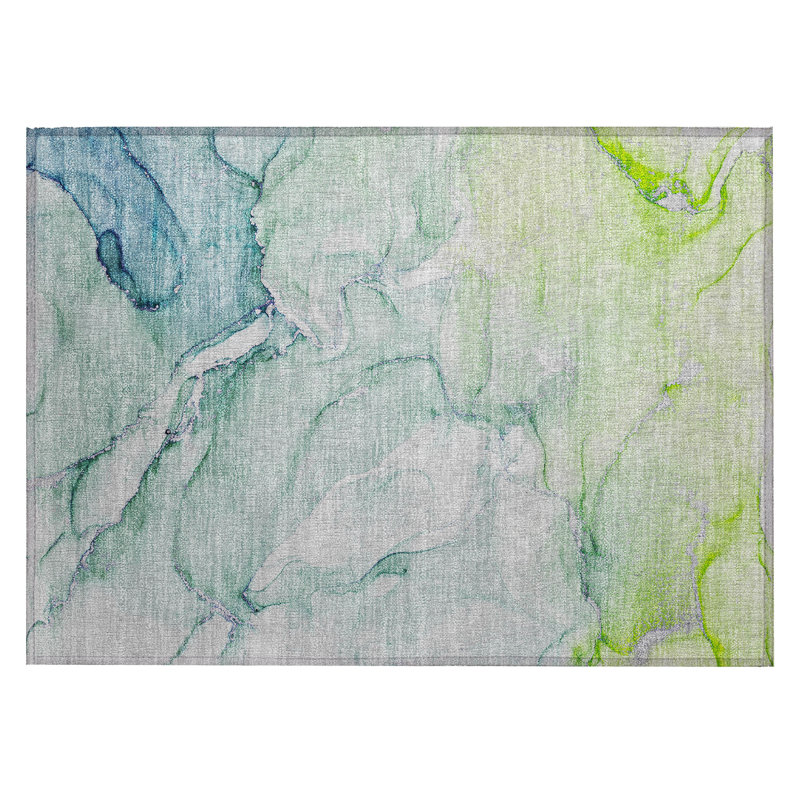 Tapis d'extérieur lavable abstrait bleu et vert 2 pi x 3 pi