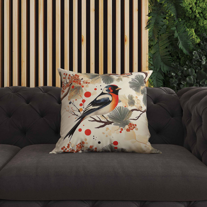 Coussin intérieur / extérieur Pine and Ember, Carré 16 po, Beige/Orange
