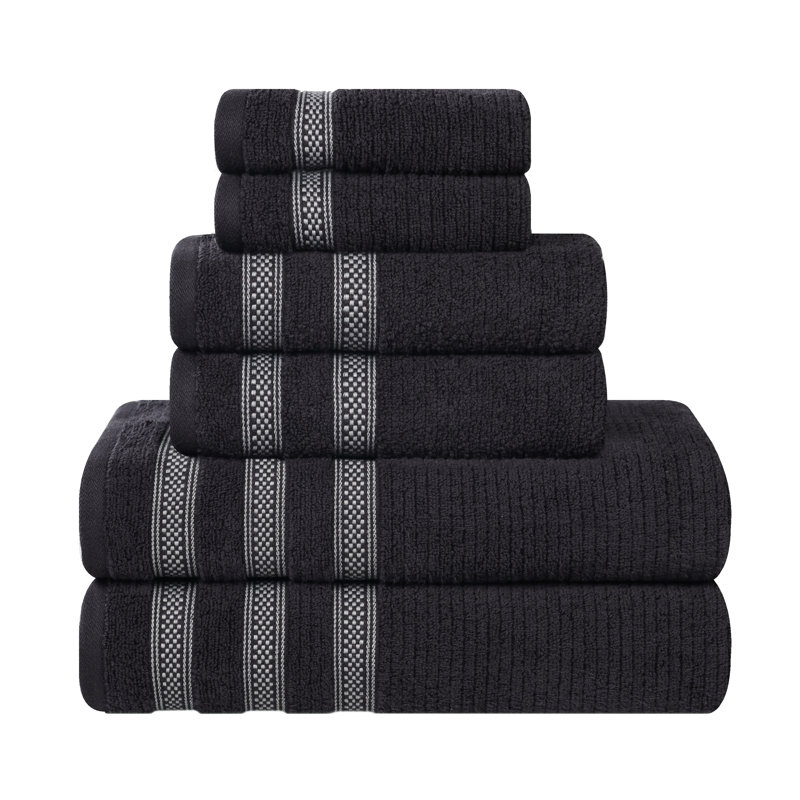 Ensemble de serviettes de bain 6 pièces Ilseruth, Noir, noir, noir, noir