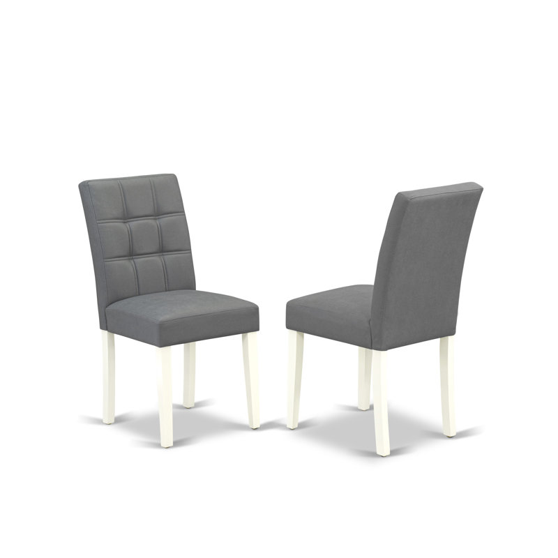 Ensemble de 2 chaises de cuisine Amelius - Siège rembourré en tissu de polyester gris platine et dossier capitonné à boutons - Finition lin blanc, ensemble de 2