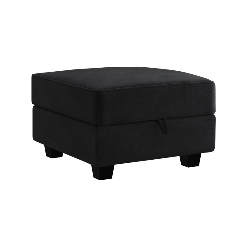 Livsey Velvet Ottoman, Black Velvet