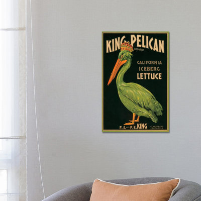 King Pelican Brand California Lettuce Label Vintage Poster by Unknown Artist - Wrapped Canvas Print