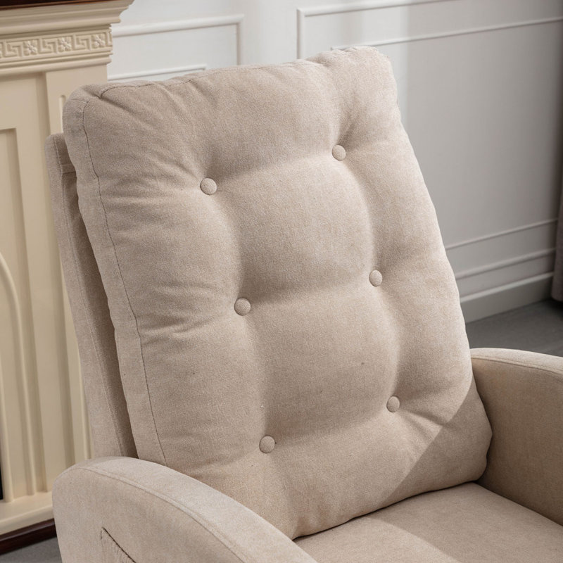 Chaise berçante avec repose-pieds à haut dossier, Velours beige